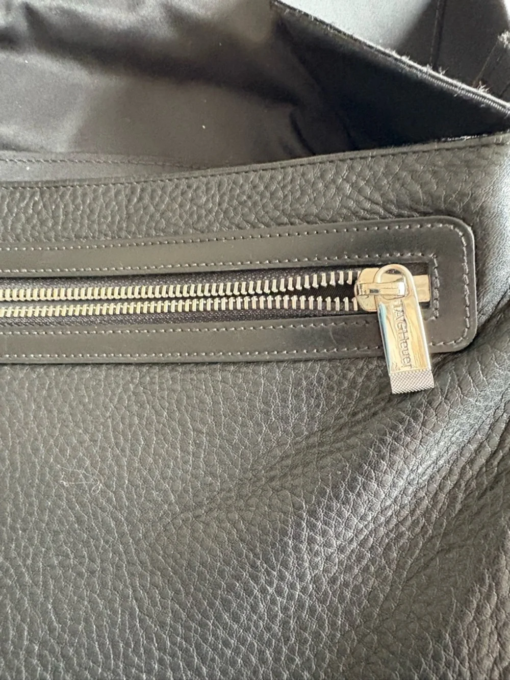 Tag Heuer Crossbody messenger bag pebbled leather luxury black Men’s